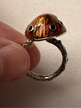 VGUVC Handcrafted Amber Colored Adjustable Vintage Mushroom Statement Ring